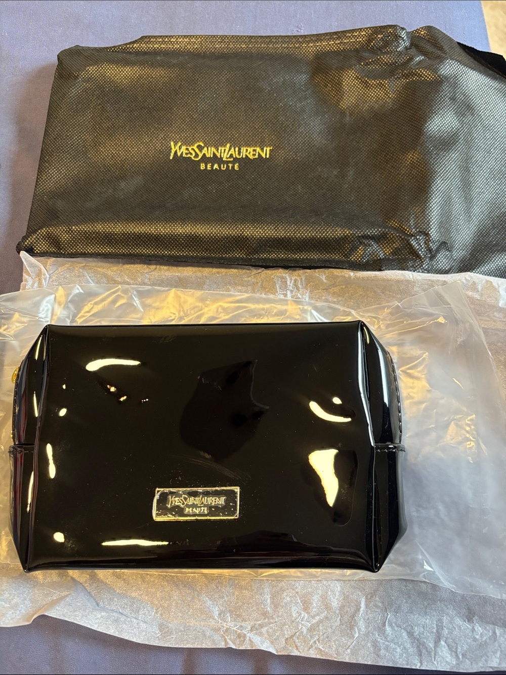 Yves Saint Laurent Black Cosmetic bag with Gold Logo Plate